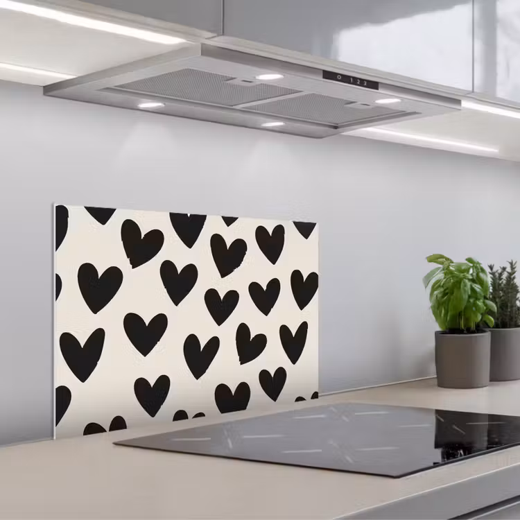 Spatscherm keuken - Hartjes - Zwart - Beige — 1