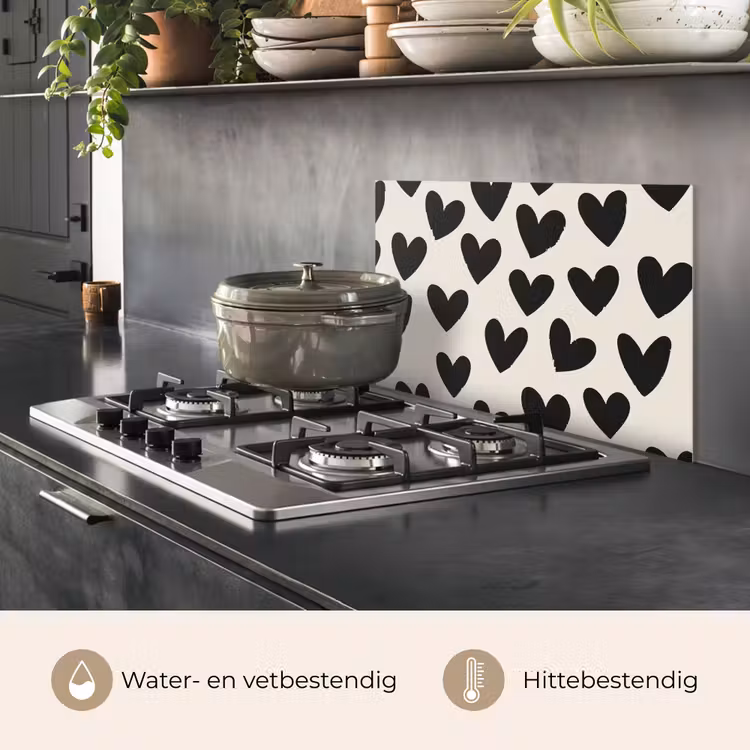 Spatscherm keuken - Hartjes - Zwart - Beige — 2