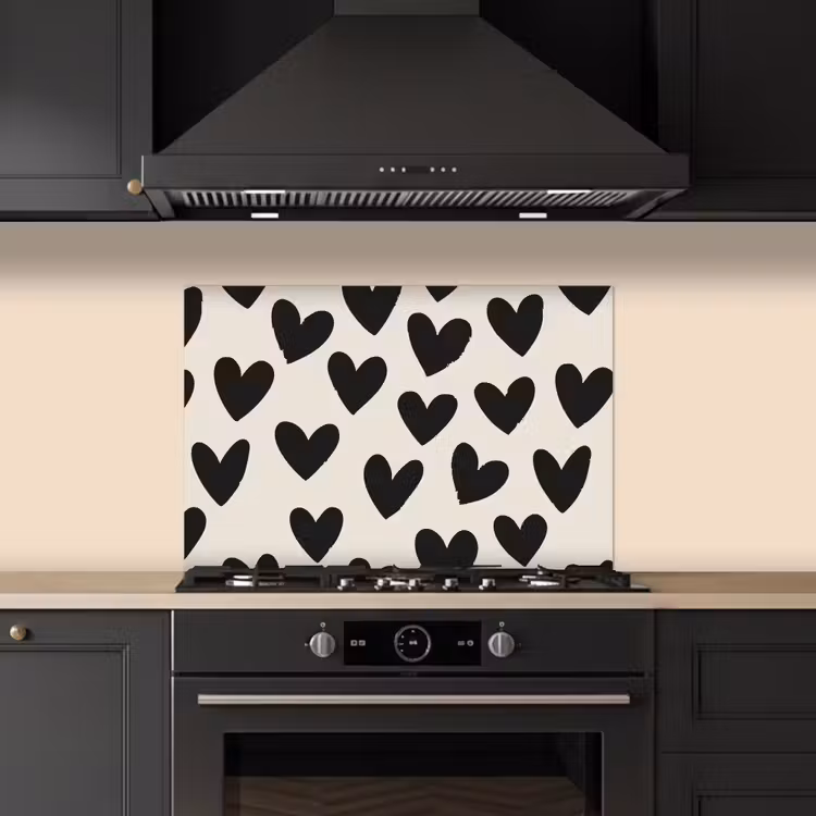 Spatscherm keuken - Hartjes - Zwart - Beige — 5