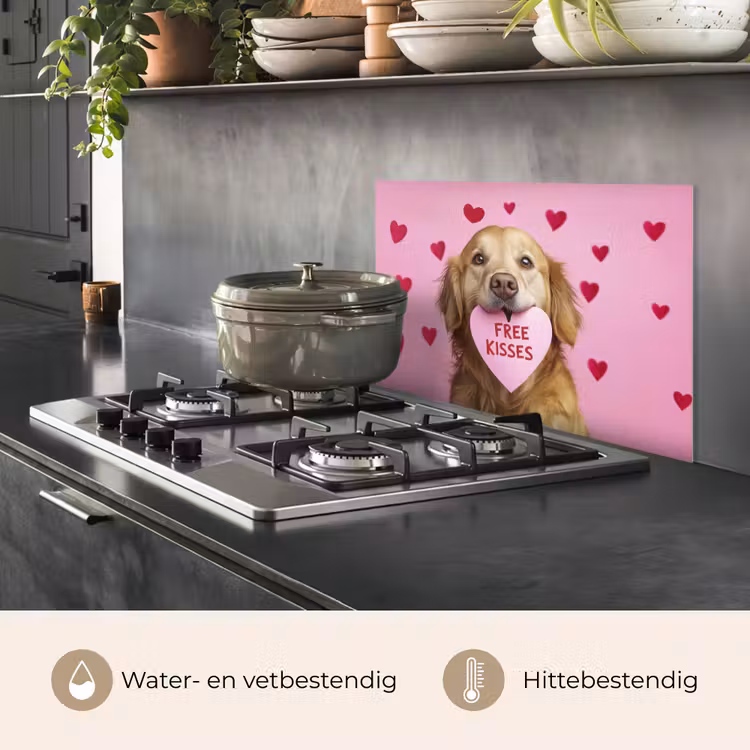 Spatscherm keuken - Hond - Kiss- Valentijn - Hartjes — 2