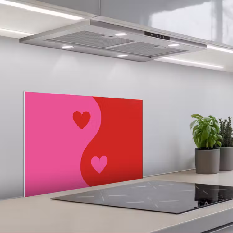 Spatscherm keuken - Minimalistisch - Rood - Roze - Hartjes — 1