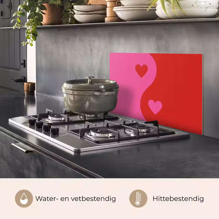 Spatscherm keuken - Minimalistisch - Rood - Roze - Hartjes — 2