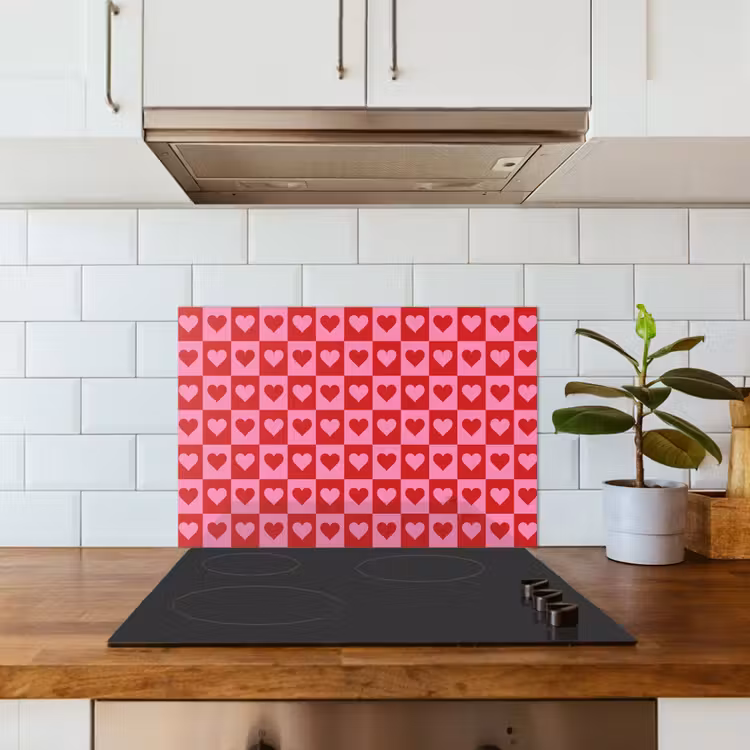 Spatscherm keuken - Rood - Roze - Schaakbord - Valentijn — 3