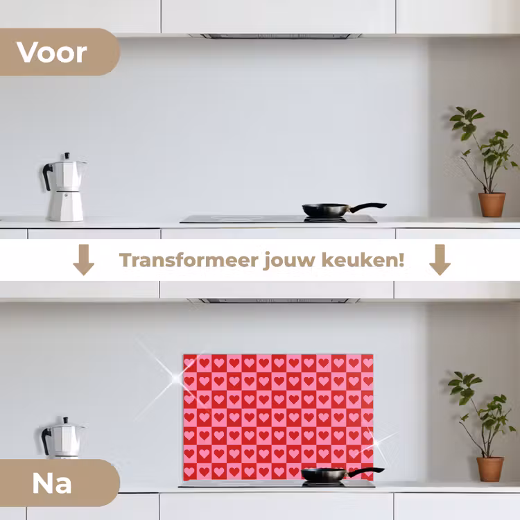 Spatscherm keuken - Rood - Roze - Schaakbord - Valentijn — 7