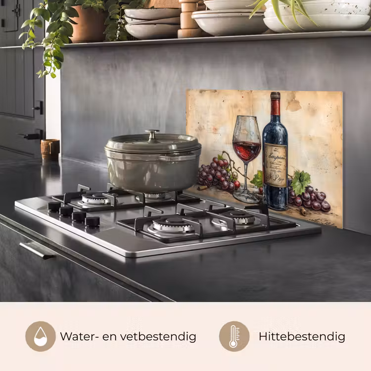 Spatscherm keuken - Stilleven met Wijn en Druiven — 2