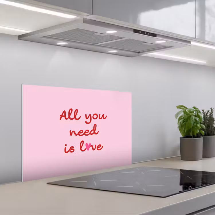 Spatscherm keuken - Tekst - Roze - Love - Hart — 1