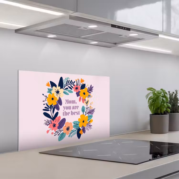 Spatscherm keuken - Bloemenkrans - Kleurrijk - Moeder — 1