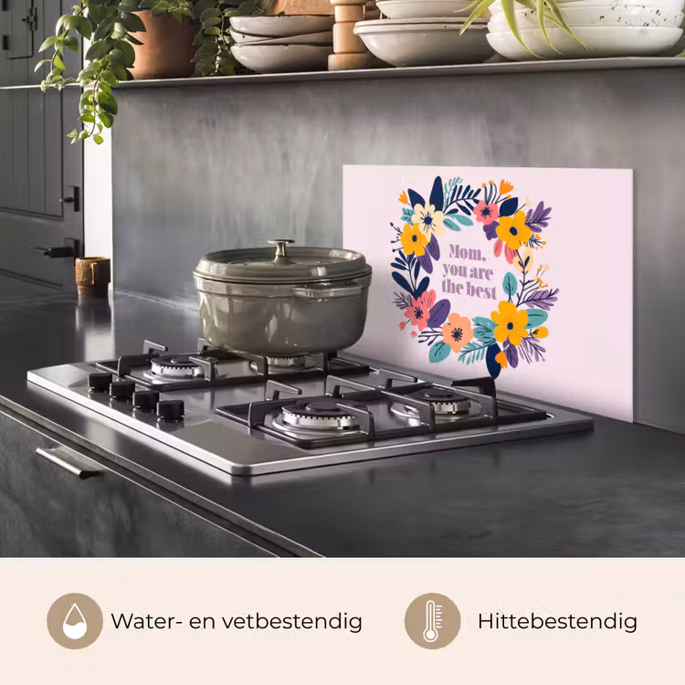 Spatscherm keuken - Bloemenkrans - Kleurrijk - Moeder — 2