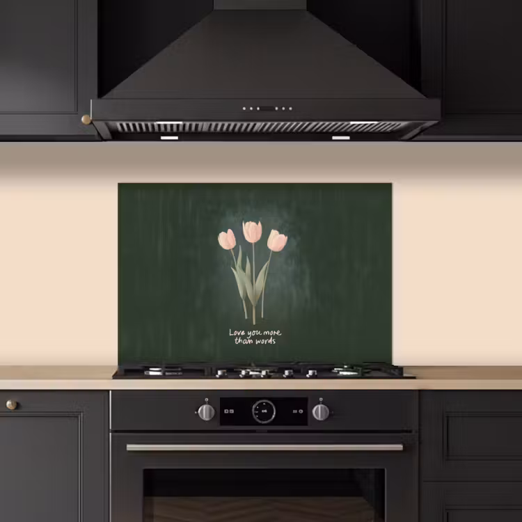 Spatscherm keuken - Tulpen - Roze - Tekst - Love — 5