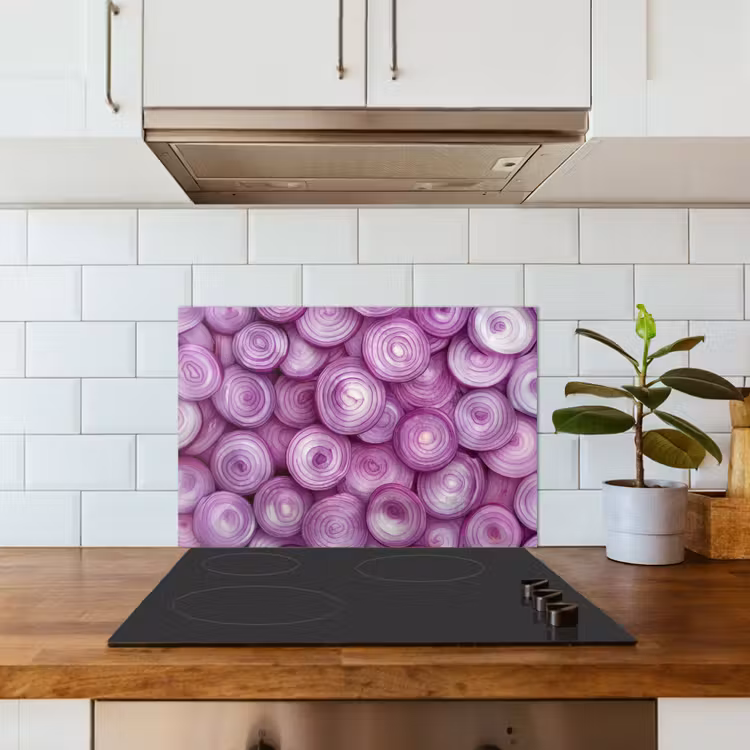 Spatscherm keuken - Paars - Uien - Close up — 3