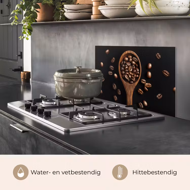Spatscherm keuken - Hout - Zwart - Koffiebonen — 2