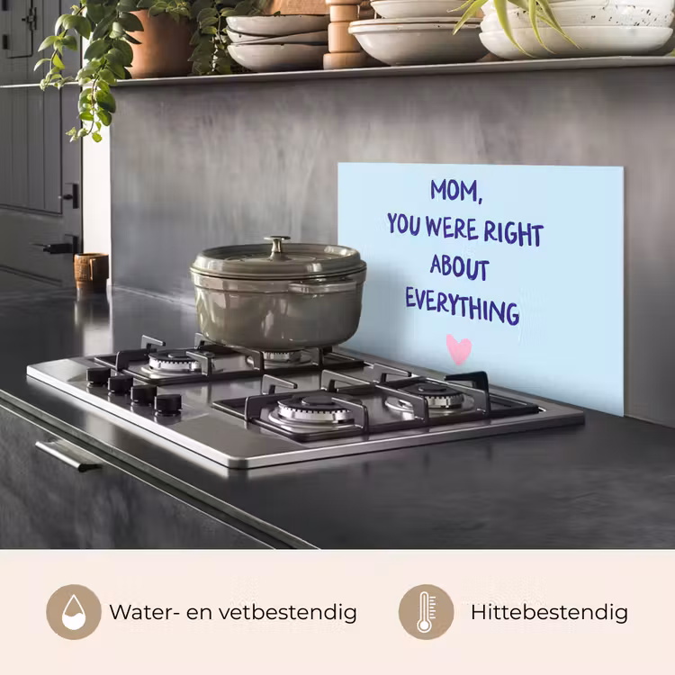 Spatscherm keuken - Moeder - Quote - Blauw — 2