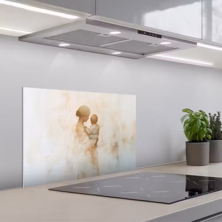 Spatscherm keuken - Kind - Moeder - Waterverfschilderij — 1