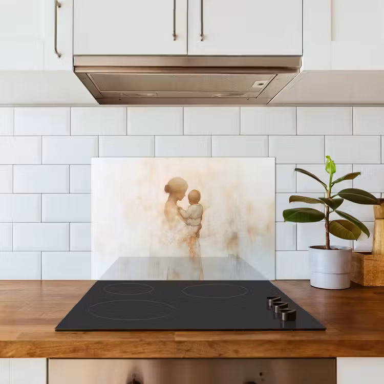 Spatscherm keuken - Kind - Moeder - Waterverfschilderij — 3