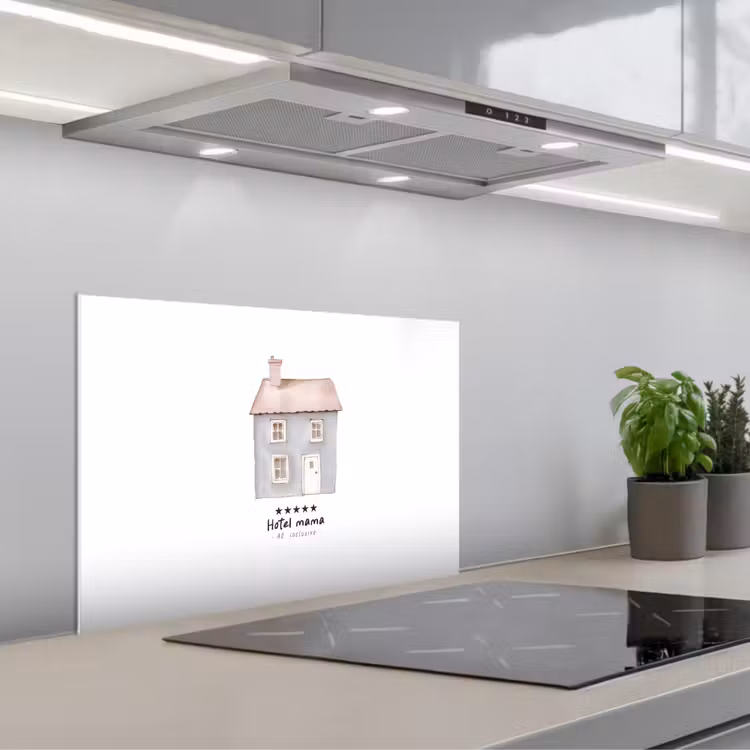 Spatscherm keuken - Lichtblauw - Huisje - Mama - Tekst — 1