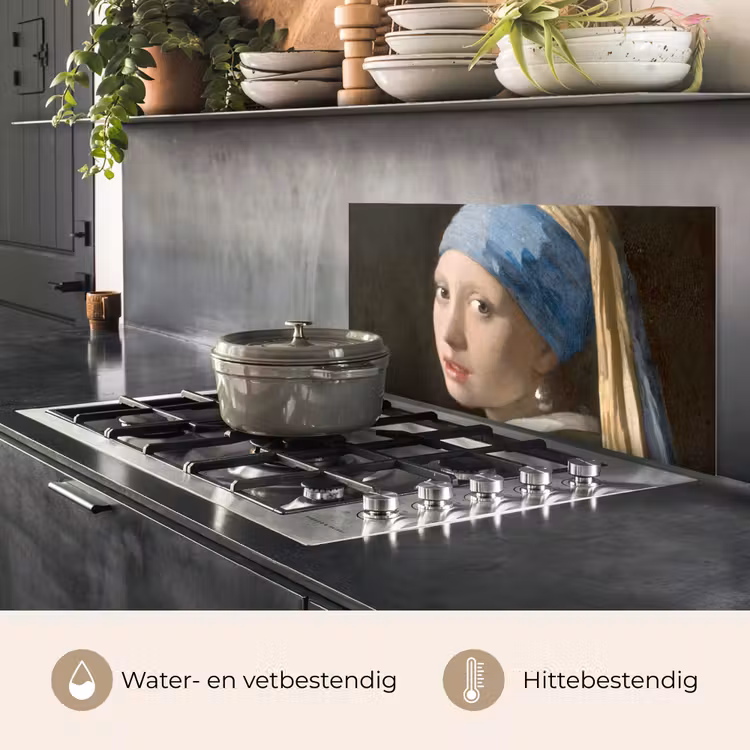 Spatscherm keuken - Meisje met de Parel - Schilderij van Johannes Vermeer — 2