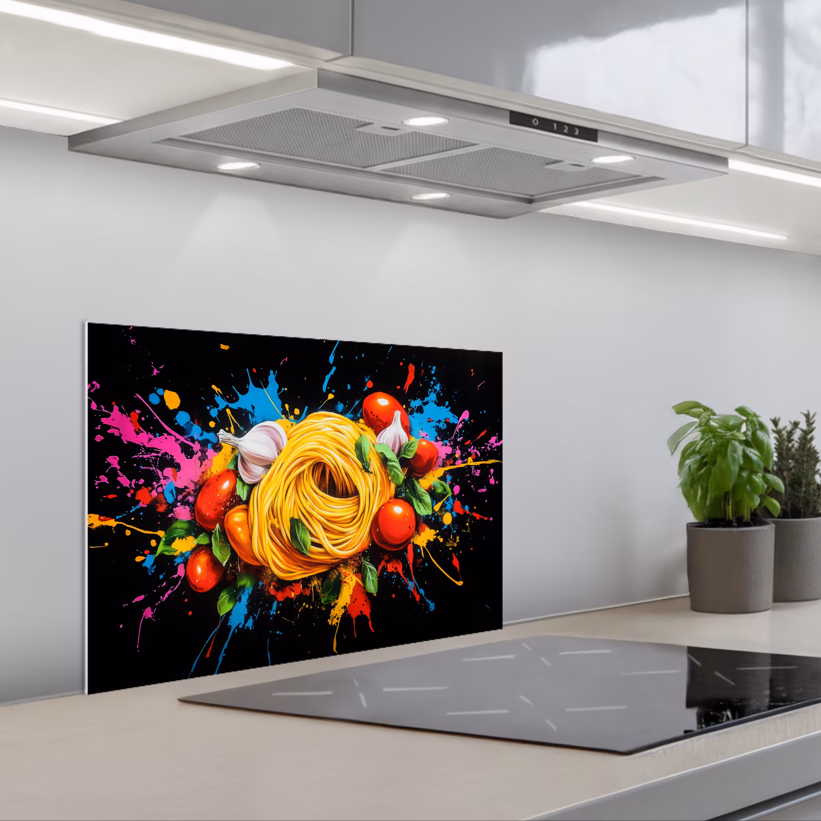 Spatscherm keuken - Spaghetti - Graffiti - Verf - Kleurrijk - Eten - Modern — 1