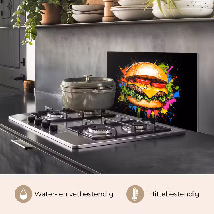 Spatscherm keuken - Hamburger - Graffiti - Verf - Kleurrijk - Eten - Abstract — 2