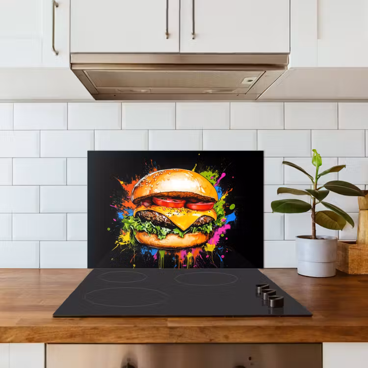 Spatscherm keuken - Hamburger - Graffiti - Verf - Kleurrijk - Eten - Abstract — 3