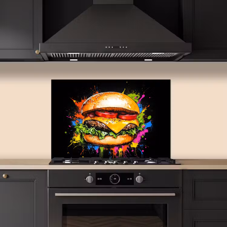 Spatscherm keuken - Hamburger - Graffiti - Verf - Kleurrijk - Eten - Abstract — 5