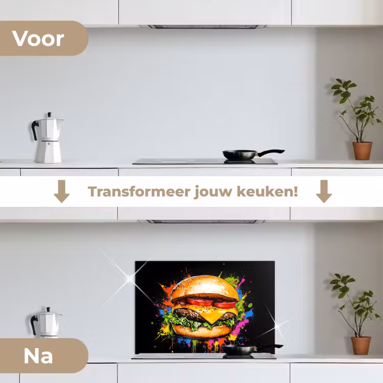 Spatscherm keuken - Hamburger - Graffiti - Verf - Kleurrijk - Eten - Abstract — 7