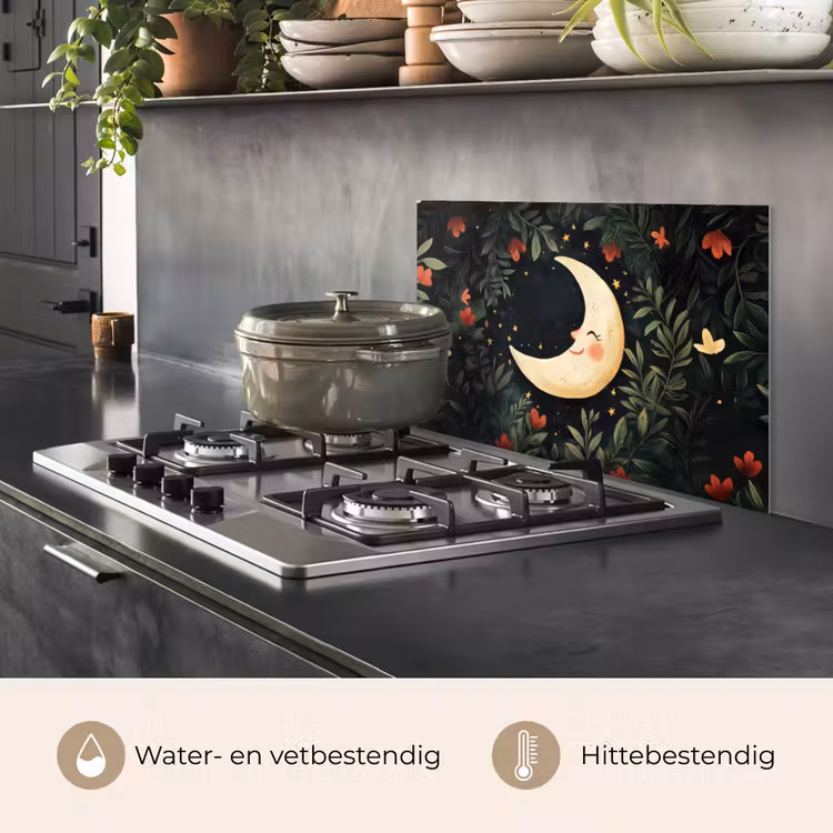 Spatscherm keuken - Maan - Bloemen - Nachthemel — 2