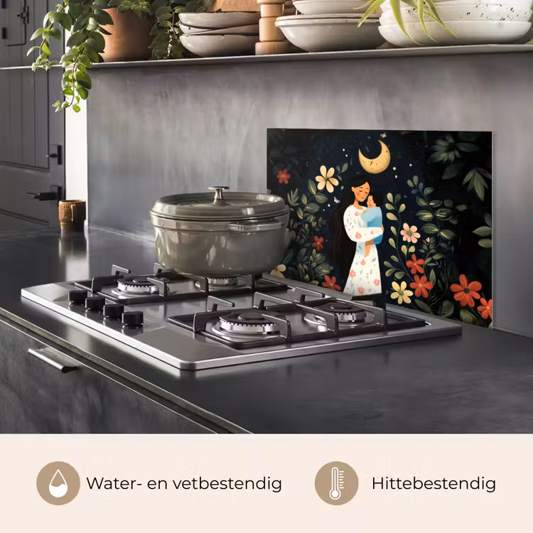 Spatscherm keuken - Moeder - Kind - Kleurrijk - Bloemen — 2