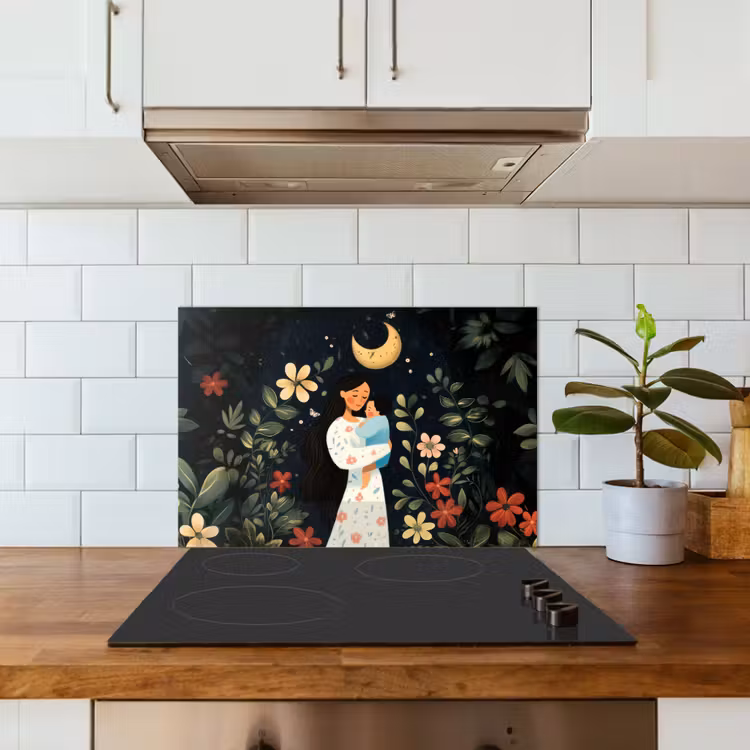 Spatscherm keuken - Moeder - Kind - Kleurrijk - Bloemen — 3