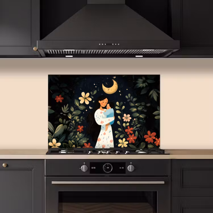 Spatscherm keuken - Moeder - Kind - Kleurrijk - Bloemen — 5