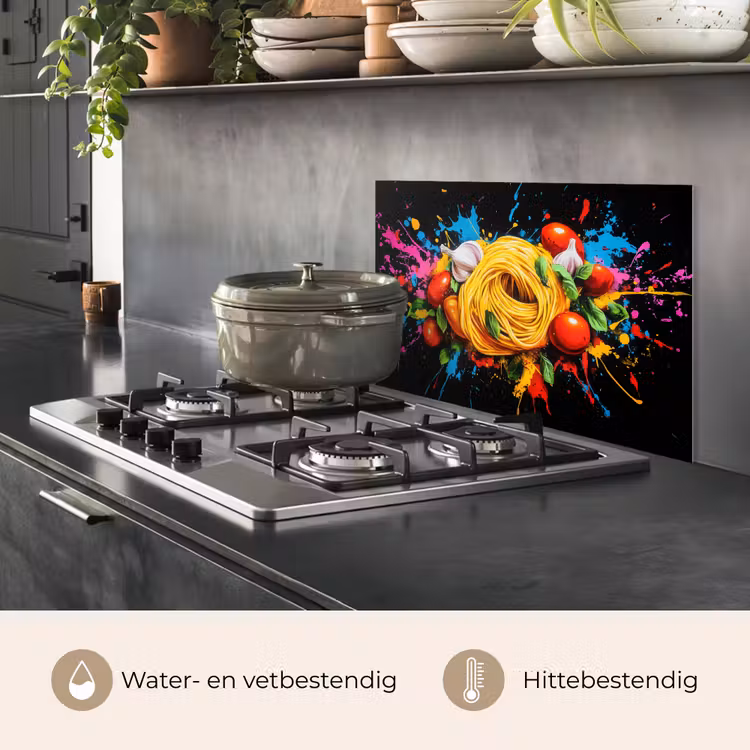 Spatscherm keuken - Spaghetti - Graffiti - Verf - Kleurrijk - Eten - Modern — 2