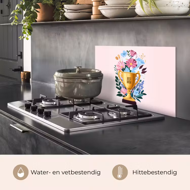 Spatscherm keuken - Trofee - Best Mom - Bloemen - Kleurrijk — 2