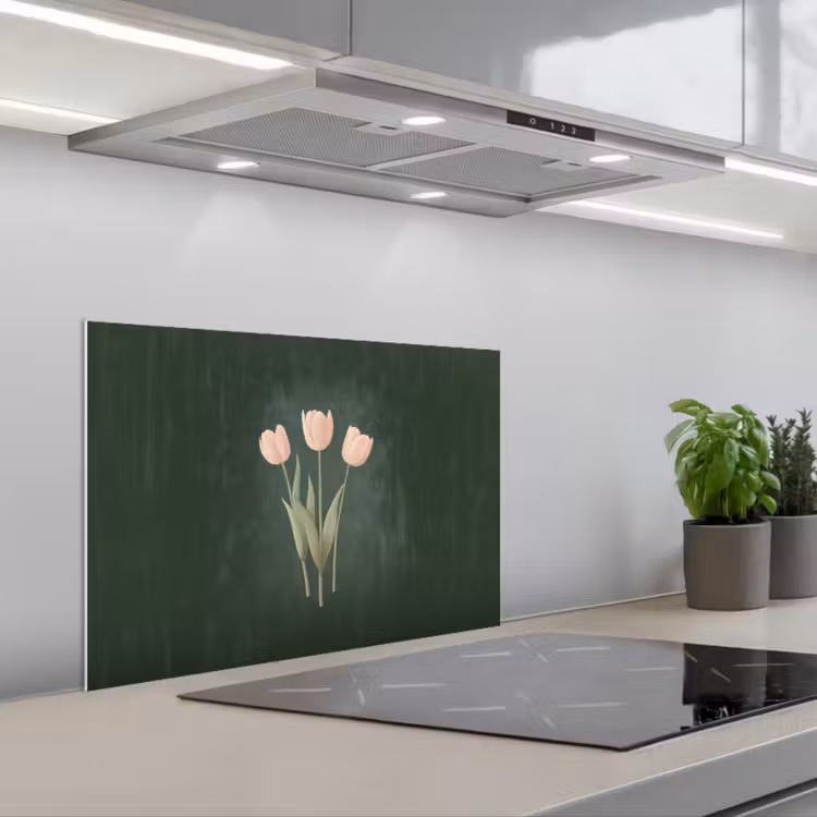 Spatscherm keuken - Tulpen - Liefde - Donkergroen — 1