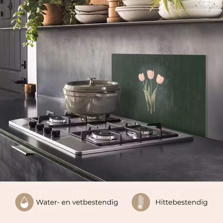 Spatscherm keuken - Tulpen - Liefde - Donkergroen — 2