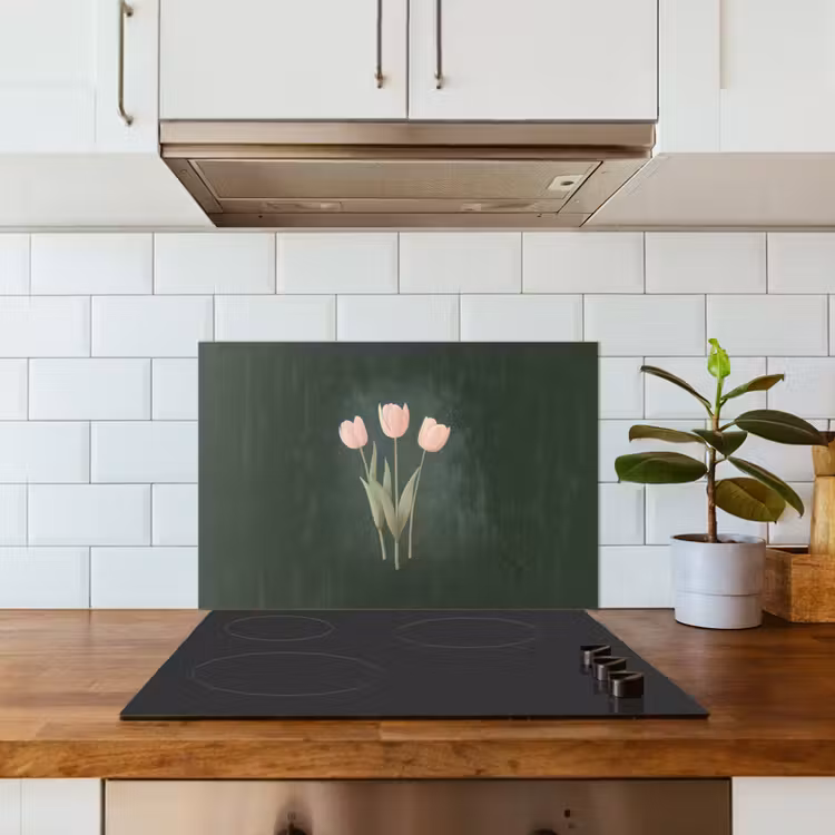 Spatscherm keuken - Tulpen - Liefde - Donkergroen — 3