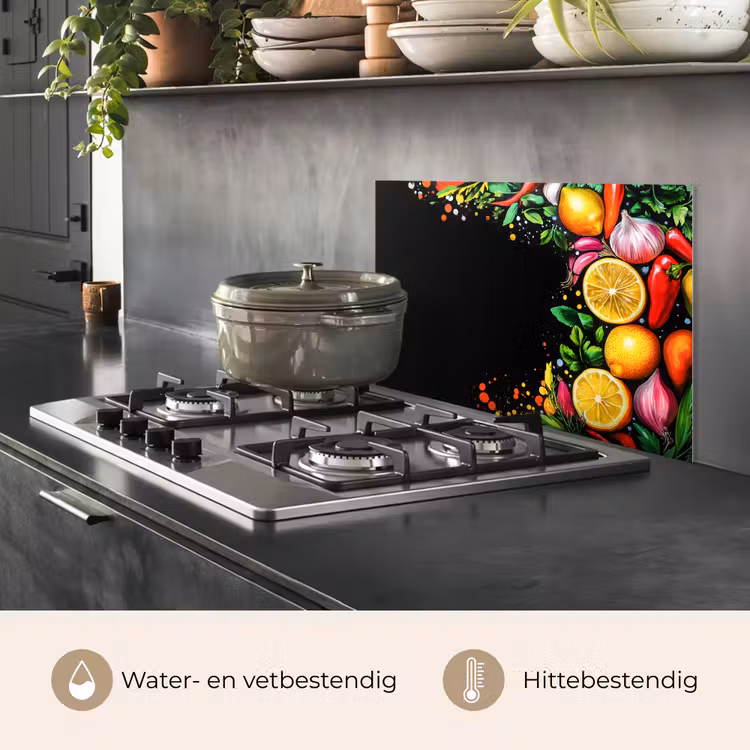 Spatscherm keuken - Citroenen - Peper - Kruiden - Graffiti - Verf - Abstract — 2