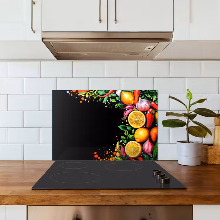 Spatscherm keuken - Citroenen - Peper - Kruiden - Graffiti - Verf - Abstract — 3