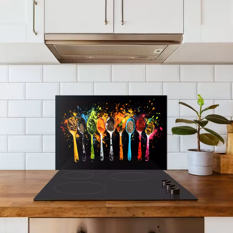 Spatscherm keuken - Lepels - Kruiden - Modern - Graffiti - Verf - Kleurrijk — 3