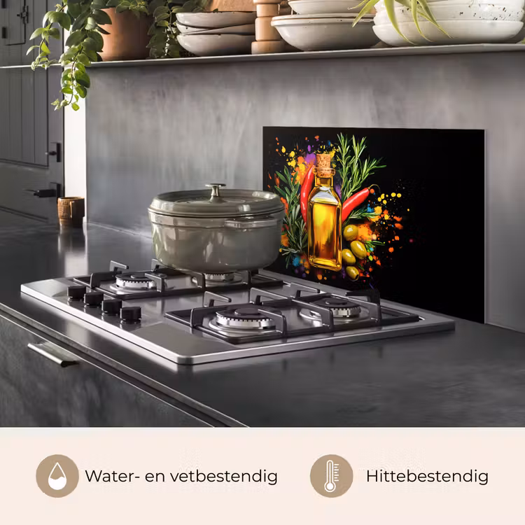 Spatscherm keuken - Olijfolie - Graffiti - Peper - Olijven - Modern — 2