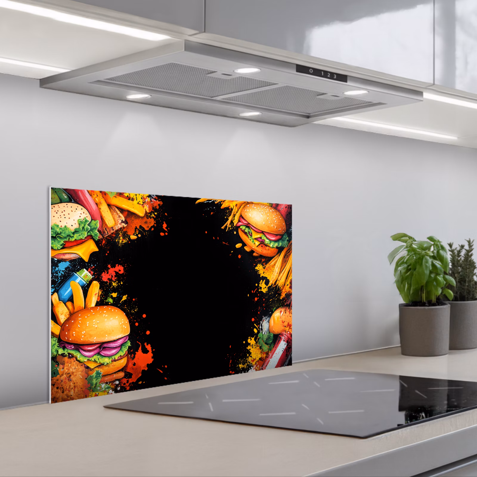 Spatscherm keuken - Fastfood - Graffiti - Hamburger - Eten - Modern — 1