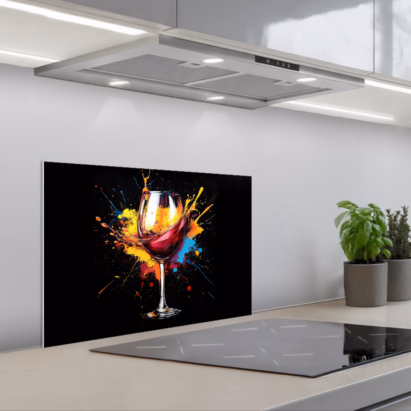 Spatscherm keuken - Wijn - Glas - Graffiti - Borrel - Rood - Verf — 1