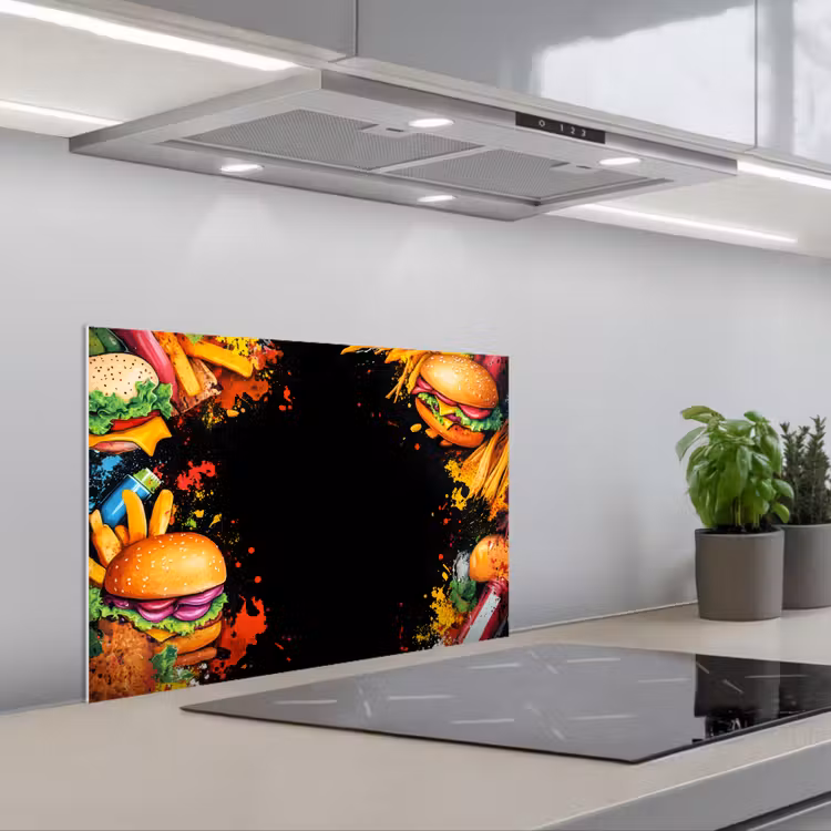 Spatscherm keuken - Fastfood - Graffiti - Hamburger - Eten - Modern — 1
