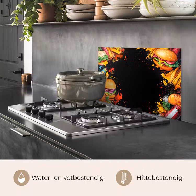 Spatscherm keuken - Fastfood - Graffiti - Hamburger - Eten - Modern — 2