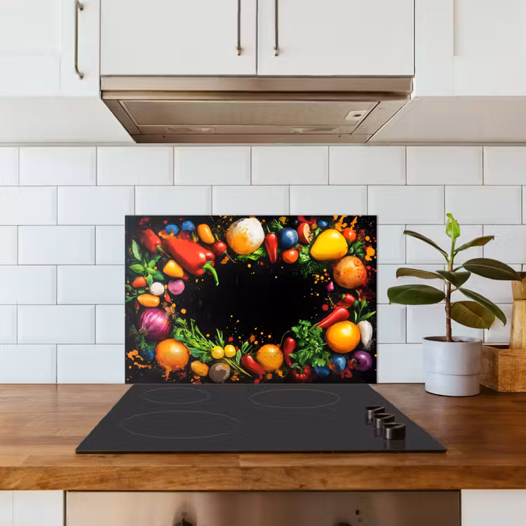Spatscherm keuken - Groente - Graffiti - Kleurrijk - Koken - Abstract — 3