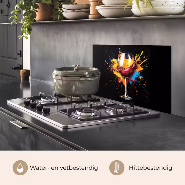 Spatscherm keuken - Wijn - Glas - Graffiti - Borrel - Rood - Verf — 2