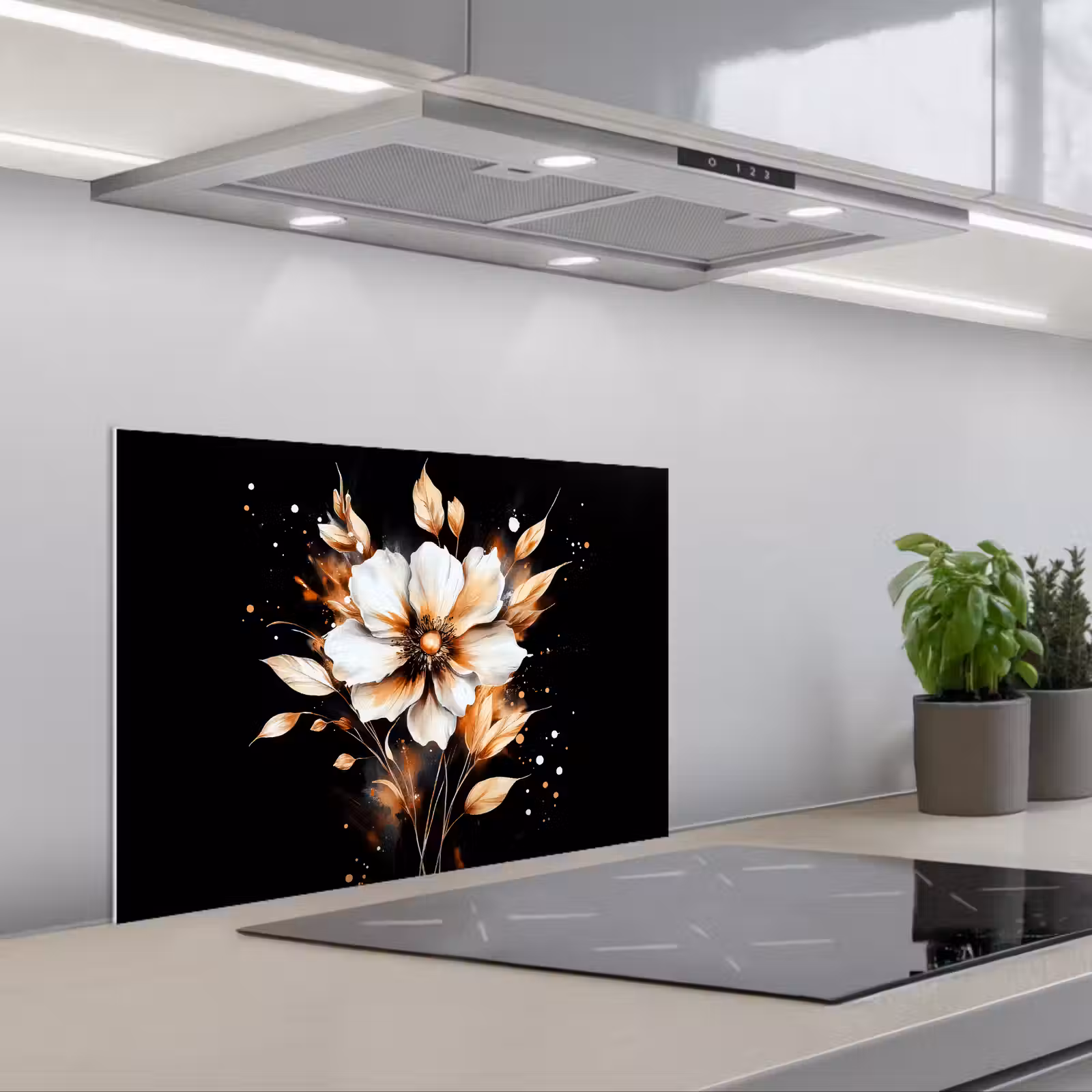 Spatscherm keuken - Bloem - Verf - Goud - Graffiti - Modern — 1