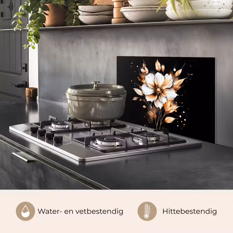Spatscherm keuken - Bloem - Verf - Goud - Graffiti - Modern — 2