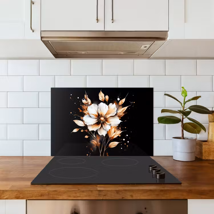 Spatscherm keuken - Bloem - Verf - Goud - Graffiti - Modern — 3