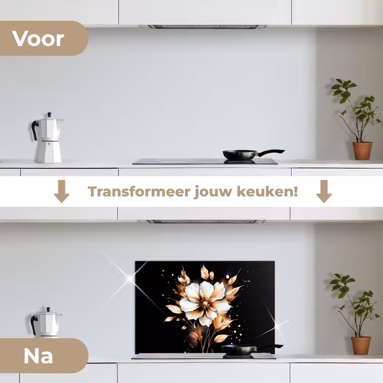 Spatscherm keuken - Bloem - Verf - Goud - Graffiti - Modern — 7