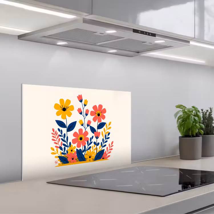 Spatscherm keuken - Illustratie - Bloemen - Bladeren - Roze — 1