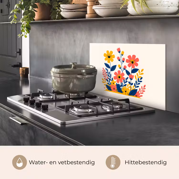Spatscherm keuken - Illustratie - Bloemen - Bladeren - Roze — 2